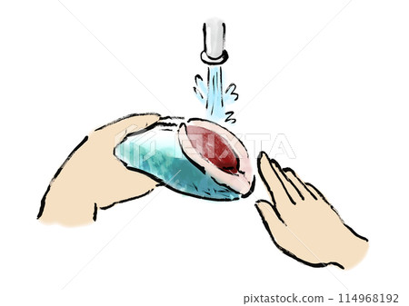 用流水洗魚(竹莢魚)的日式手寫插畫 用流水洗魚(竹莢魚)的日式手寫插畫 114968192