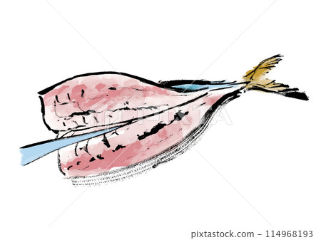 正在處理的魚（鯖魚）的日式手寫插圖 114968193