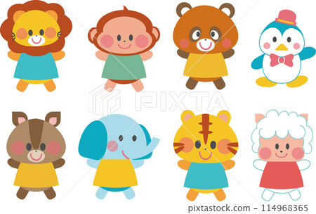 Nursery animal illustrations full body collection_lion, monkey, raccoon, penguin, harlequin, elephant, tiger, sheep Nursery animal illustrations full body collection_lion, monkey, raccoon, penguin, harlequin, elephant, tiger, sheep 114968365