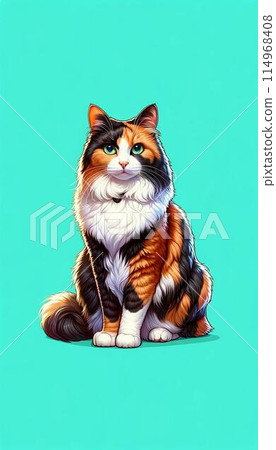 A sitting long-haired calico cat 114968408