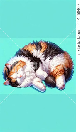 Sleeping long-haired calico cat 114968409