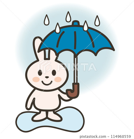 下雨天兔子撐傘插畫 114968559