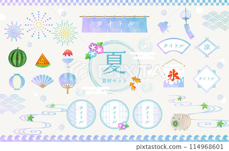 Summer handwritten Japanese material set Summer handwritten Japanese material set 114968601