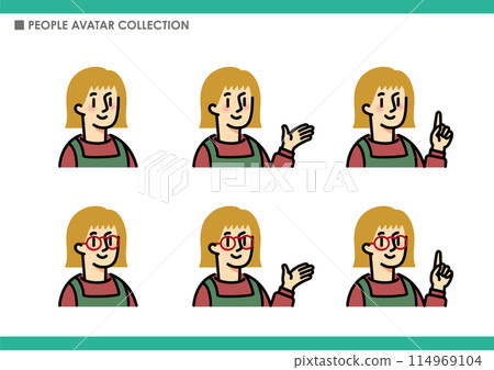 Collection of female poses. Wearing an apron. 114969104