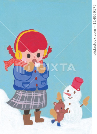 Shimarisu 和一個女孩堆雪人的插圖 114969173