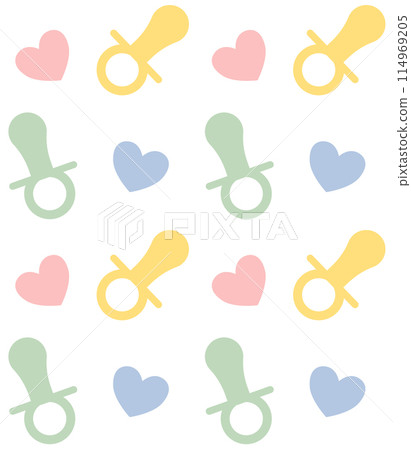 Vector seamless pattern of flat pacifier and heart Vector seamless pattern of flat pacifier and heart 114969205