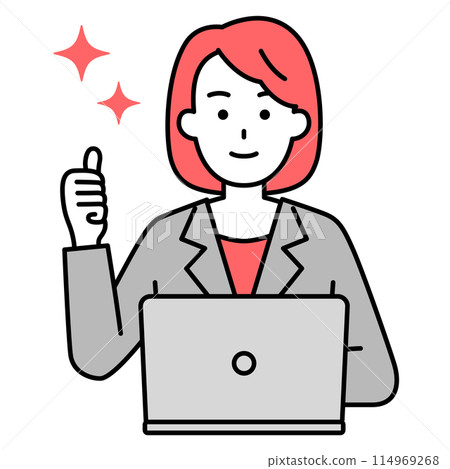 一位穿著西裝的女士在筆記型電腦上工作,這是一個好兆頭 一位穿著西裝的女士在筆記型電腦上工作,這是一個好兆頭 114969268