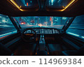 Autonomous self-driving futuristic car without driver. First-person view.. 114969384