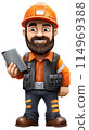 Isolated cartoon worker with digital tablet. 114969388