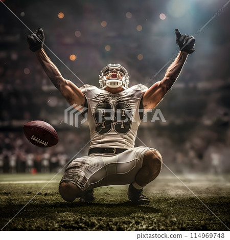 American football player is happy to score a goal American football player is happy to score a goal 114969748