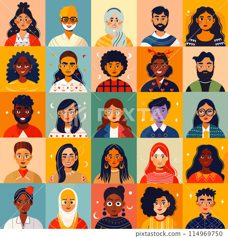 Ethnic and multiracial diversity of the world, myriad of people, diverse in skin tone, height, hair, and age, yet all radiating mutual joy and acceptance Ethnic and multiracial diversity of the world, myriad of people, diverse in skin tone, height, hair, and age, yet all radiating mutual joy and acceptance 114969750