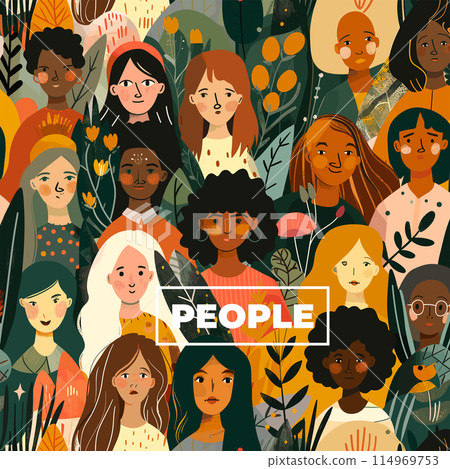 Ethnic and multiracial diversity of the world, myriad of people, diverse in skin tone, height, hair, and age, yet all radiating mutual joy and acceptance Ethnic and multiracial diversity of the world, myriad of people, diverse in skin tone, height, hair, and age, yet all radiating mutual joy and acceptance 114969753