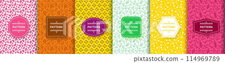 Leaf patterns. Flower tea background, floral organic frame, ornament for green label, line herb logo. Packaging or textile, wrapping paper, wallpaper design. Print for fabric. Vector design 114969789