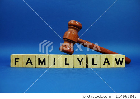 Family Law alphabet letters with wooden blocks alphabet letters and Gavel on blue background Family Law alphabet letters with wooden blocks alphabet letters and Gavel on blue background 114969843