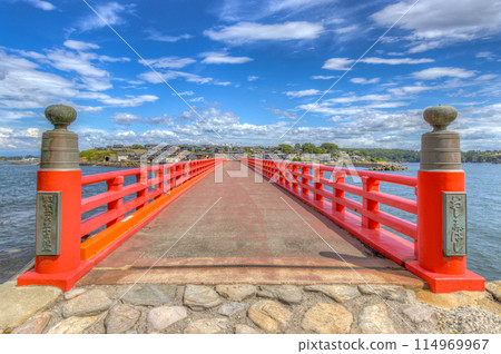 Oshima bridge, connecting the mainland with Oshima Island, Fukui, Japan. Oshima bridge, connecting the mainland with Oshima Island, Fukui, Japan. 114969967