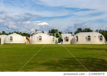 Prefabricated dome houses, Komatsu, Japan. Prefabricated dome houses, Komatsu, Japan. 114969979