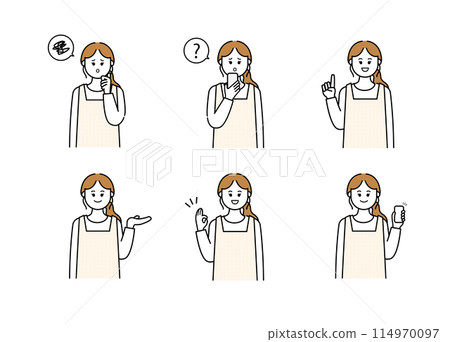 Simple upper body set of a female housewife wearing an apron Simple upper body set of a female housewife wearing an apron 114970097