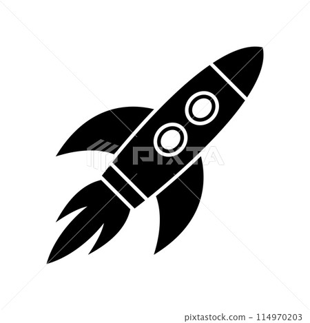 Rocket fly icon. Space travel. Project start up sign. Creative idea symbol. Rocket ship launched to space. 114970203