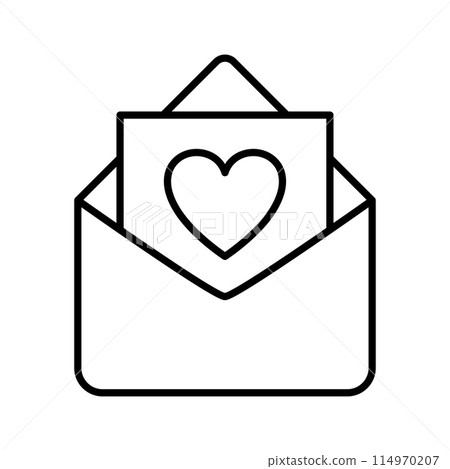 Love letter and envelope icon. Open romantic envelope with heart postcard. Love letter and envelope icon. Open romantic envelope with heart postcard. 114970207