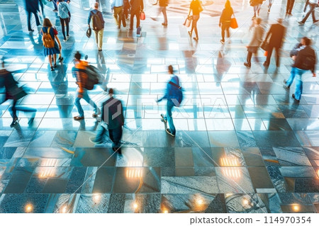 people moving around in airport 114970354