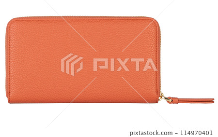 Orange Leather Zipper Wallet, Isolated. 114970401