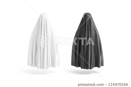 Blank black and white female chador mockup, back view Blank black and white female chador mockup, back view 114970584