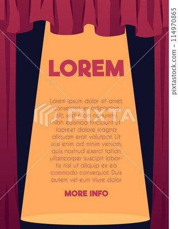Theater curtain poster with spotlight light. Flat style. 114970865