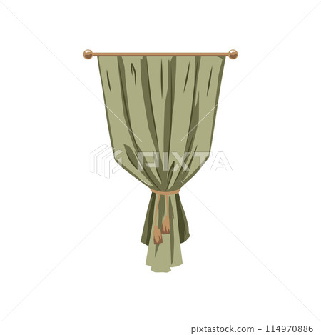 Luxurious green curtain with cornice in vector style. Luxurious green curtain with cornice in vector style. 114970886