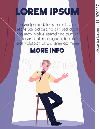 Advertising Poster of a comedian performing a comedy act on a show. 114970957