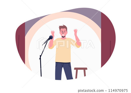 Vector illustration of a stand-up comedian performing in a comedy show in a flat style Vector illustration of a stand-up comedian performing in a comedy show in a flat style 114970975