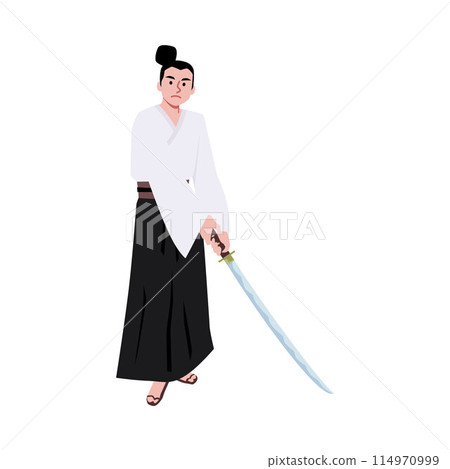 Samurai warrior with a sword flat vector, Japanese Samurai fighter with katana isolated, Asian shogun in Bushido clothes Samurai warrior with a sword flat vector, Japanese Samurai fighter with katana isolated, Asian shogun in Bushido clothes 114970999