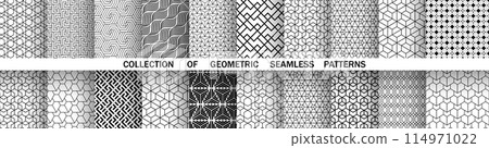 Geometric set of seamless black and white patterns. Simple vector graphics. 114971022