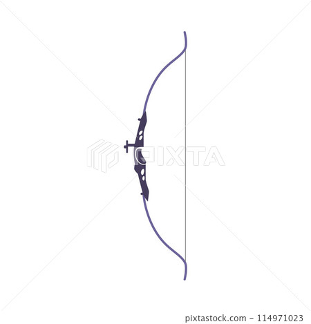 Longbow vector flat illustration, arch with string archery weapon icon, hunting or professional sport shooting equipment 114971023
