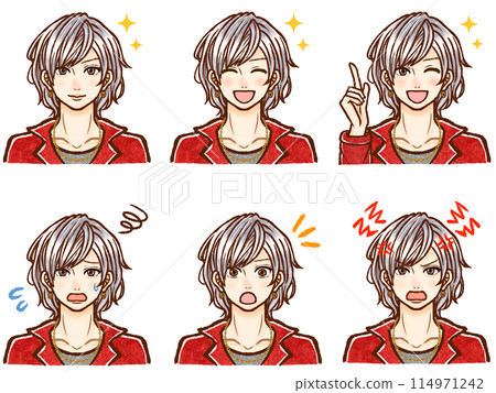 英俊的銀髮主人成年男子插畫素材集 英俊的銀髮主人成年男子插畫素材集 114971242