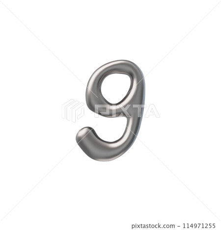 3D glossy silver number 9 nine with liquid metal surface vector, realistic volume chrome y2k font numeric symbol 114971255