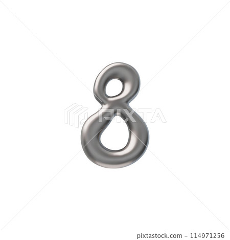 3D vector number 8, made in the style of liquid metal on a white background. 3D vector number 8, made in the style of liquid metal on a white background. 114971256