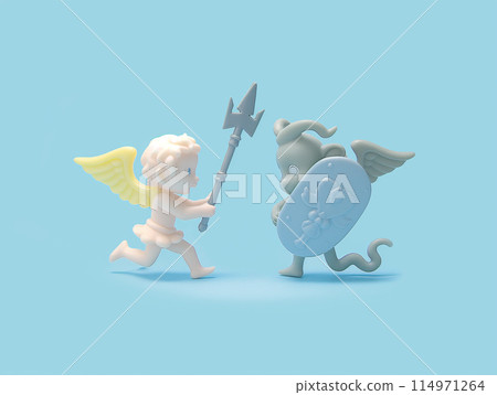 Image of a figurine of an angel and a devil fighting 114971264