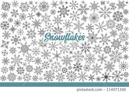 Snowflakes falling from sky on winter day, for design of christmas party. Hand drawn doodle 114971380