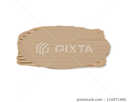 Realistic piece of torn cardboard, vector ripped corrugated brown paper fragment, empty notice board horizontal 114971406