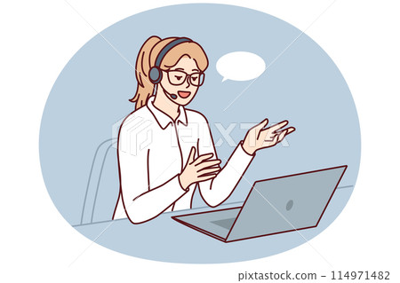 Professional female technical support agent use laptop and headset to consult users 114971482