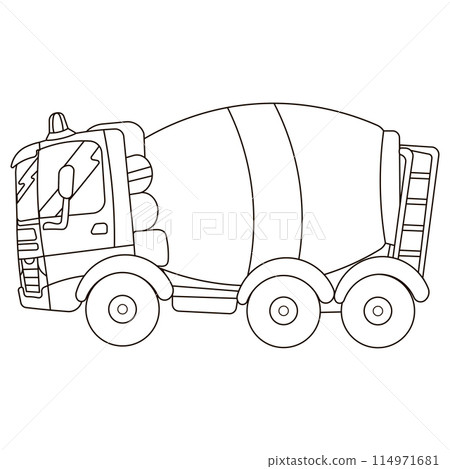 Black and white concerete mixer car truck for kids view from side Black and white concerete mixer car truck for kids view from side 114971681