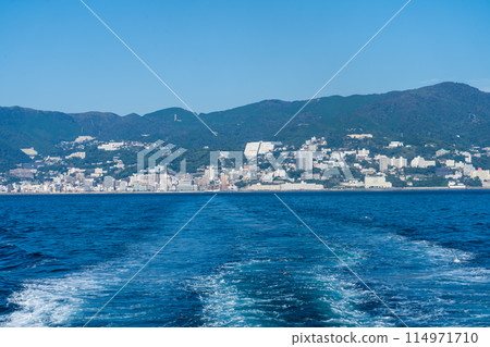 Ripples in the ocean seen from a boat heading to Hatsushima Island in Atami Ripples in the ocean seen from a boat heading to Hatsushima Island in Atami 114971710