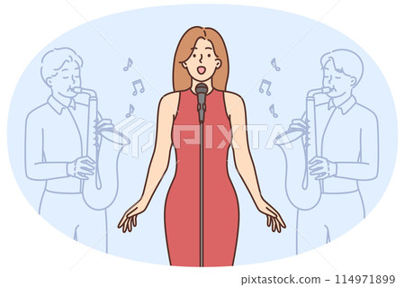 Female singer singing on stage Female singer singing on stage 114971899
