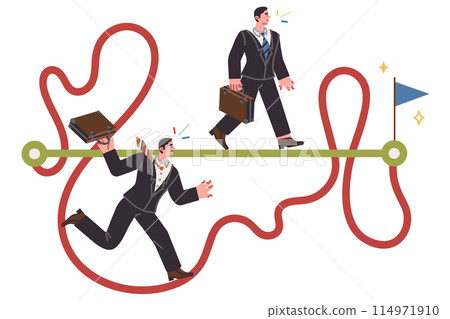 Business people achieve goal using different strategies, taking shortcuts or complicated paths 114971910