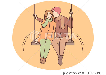 Happy couple on swing in park Happy couple on swing in park 114971916