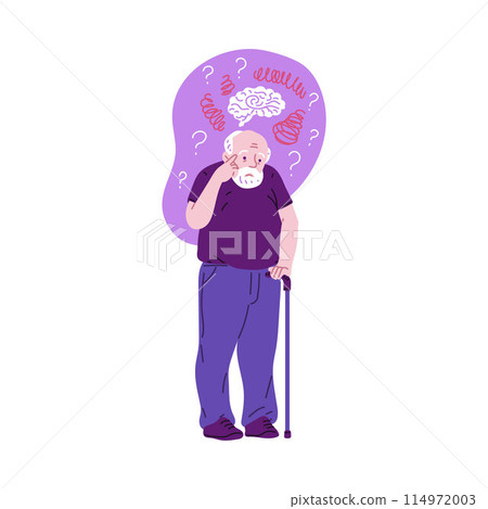 Elderly man with Alzheimer's confusion vector illustration 114972003