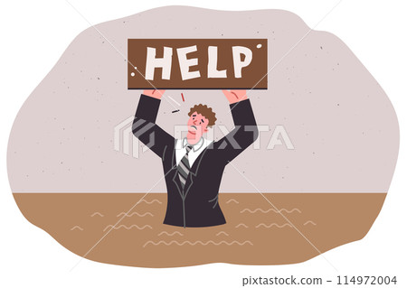 Man asks for help stuck in quicksand, as metaphor for economic crisis and problems in labor market Man asks for help stuck in quicksand, as metaphor for economic crisis and problems in labor market 114972004