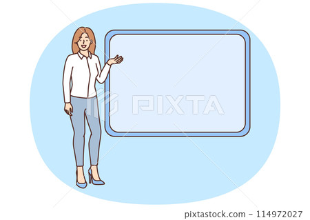 Smiling woman present near mockup board Smiling woman present near mockup board 114972027