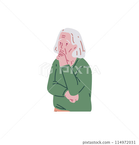 This vector illustration shows an elderly woman suffering from dementia isolated on a white background This vector illustration shows an elderly woman suffering from dementia isolated on a white background 114972031
