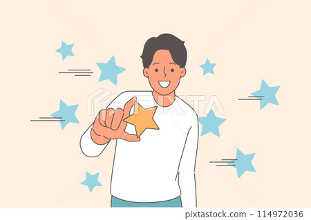 Man with gold star symbolizes success in business and professional talent allowing make best choice Man with gold star symbolizes success in business and professional talent allowing make best choice 114972036